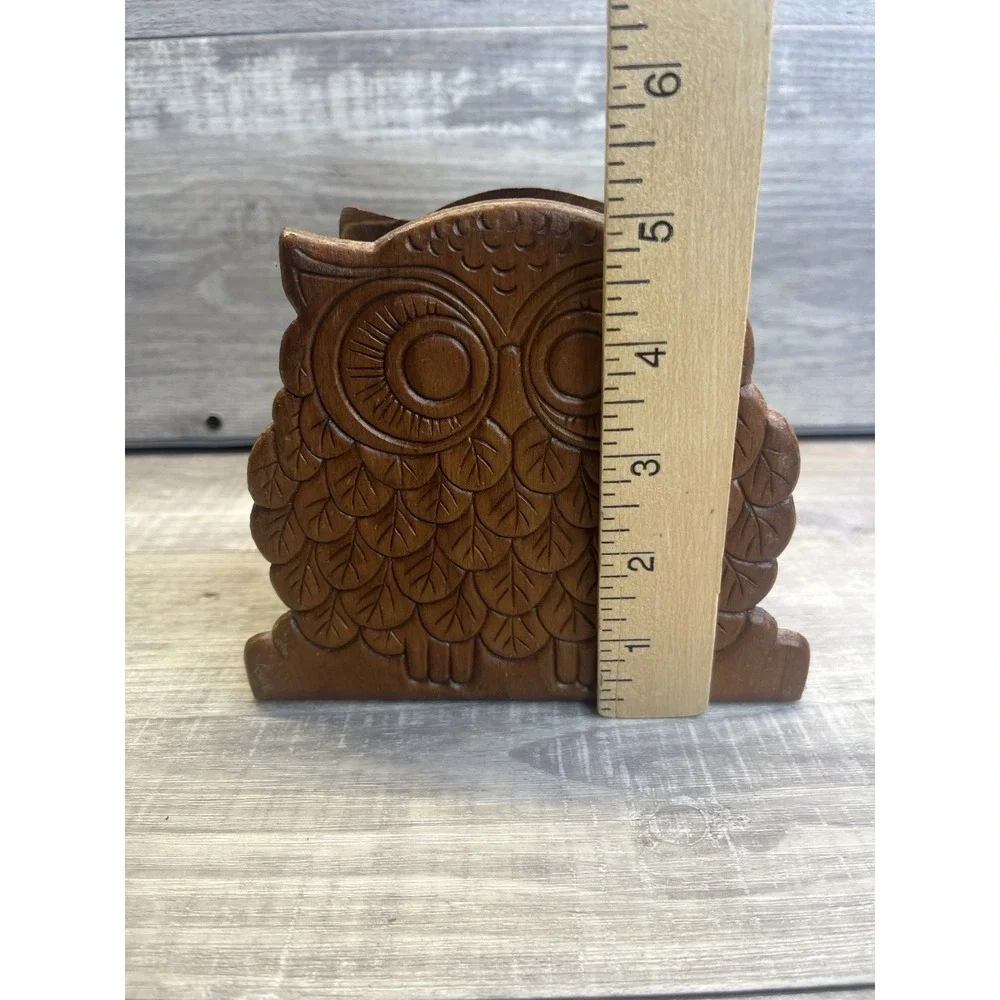 Wooden Owl Napkin Letter Holder Vintage 70s Retro MCM Carved Wood